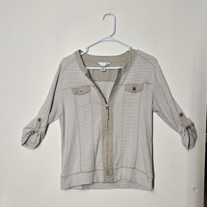 Christopher & Banks Beige Striped Short Sleeve Tee